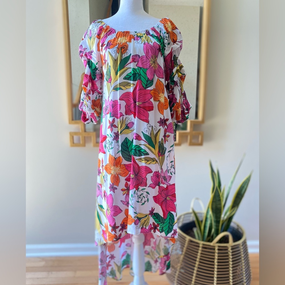 MSK floral rayon asymmetrical hem maxi dress